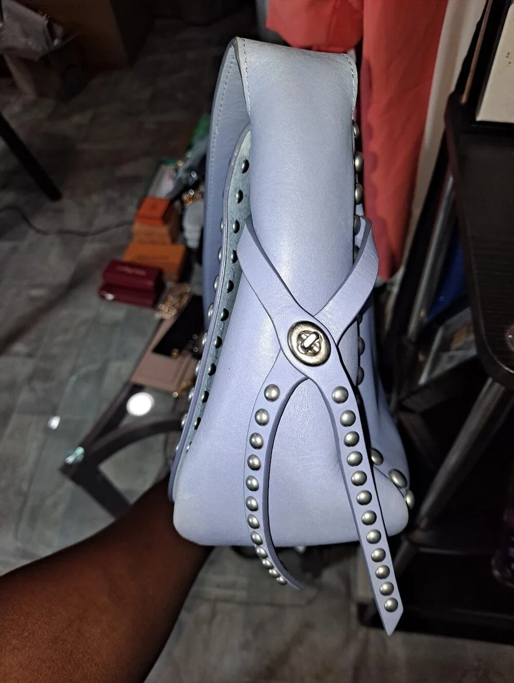 Coach Blue Studded Leather Crossbody Bag
